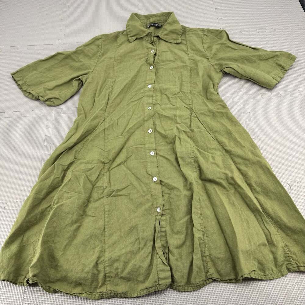 Francesca Bettini Olive Green Linen Cotton Shirt Dress Size M